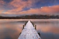 Jetty in Lake Chuzenji, Japan at sunrise in autumn